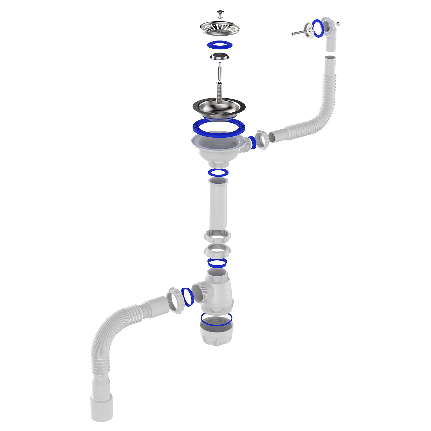 B0139 Сифон для мойки 3½"х40 с круглым переливом с гофротрубой 40х40-50